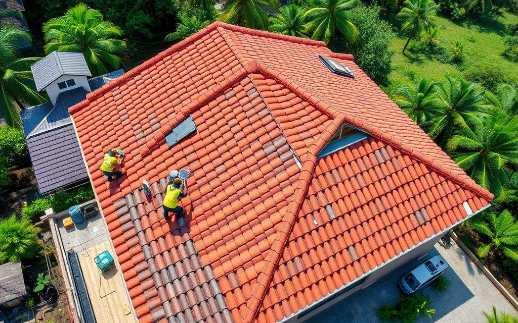 Aerial overview of an organised Kindaroo Roofworks job site