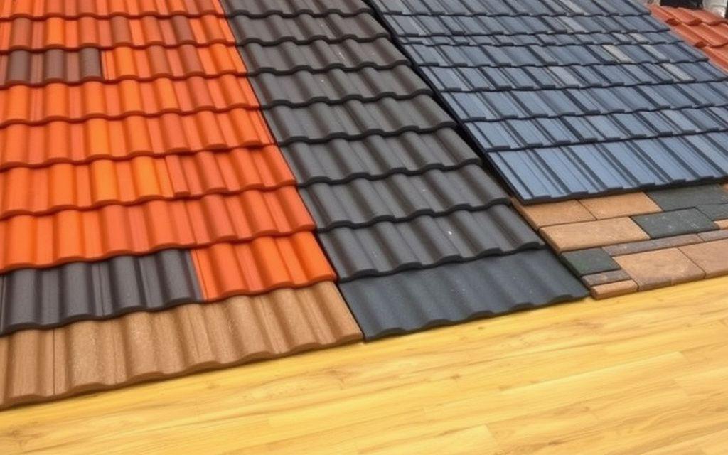 A spread of clay, concrete, metal and shingle roof samples