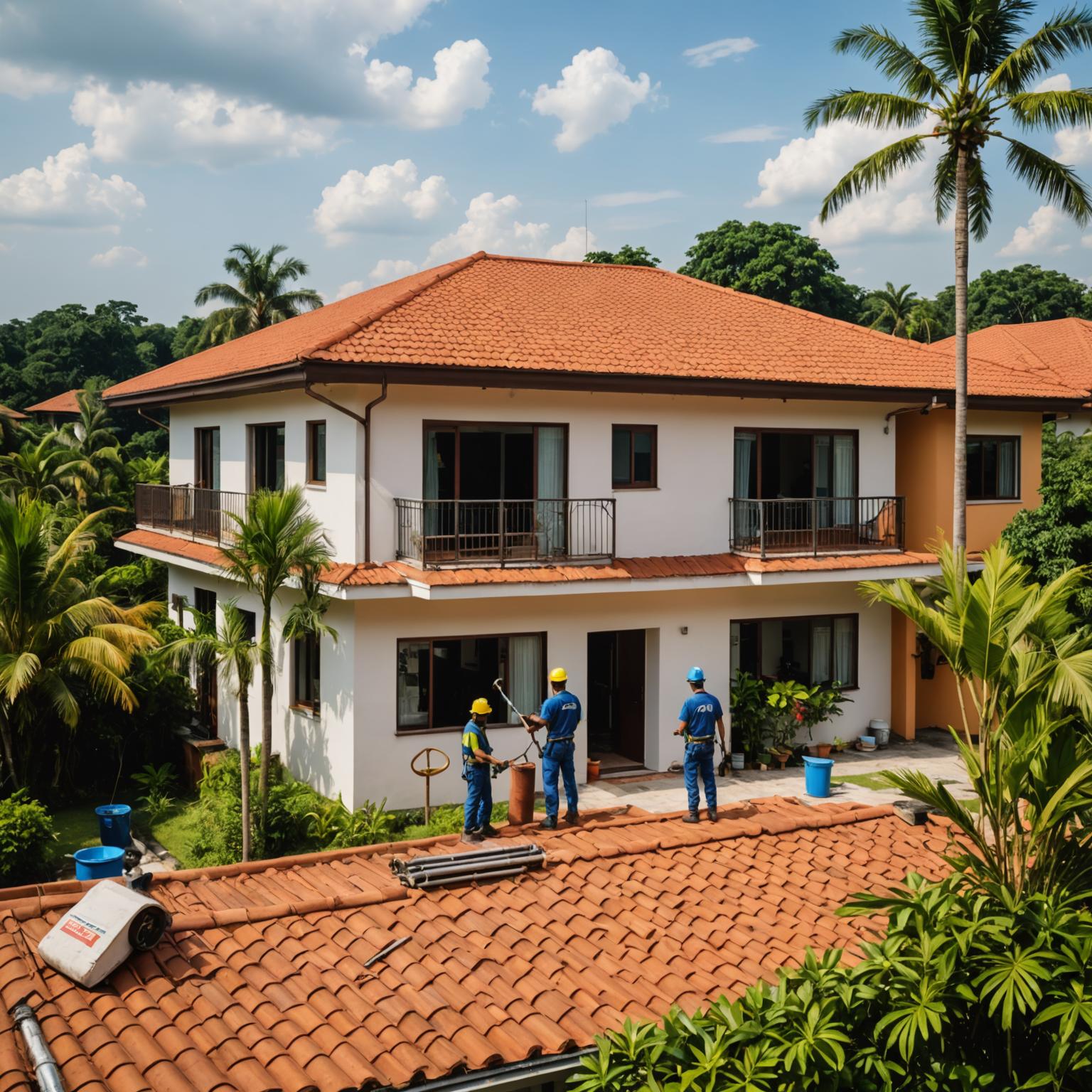 Kindaroo Roofworks crew completing a clay tile installation on a modern Petaling Jaya home